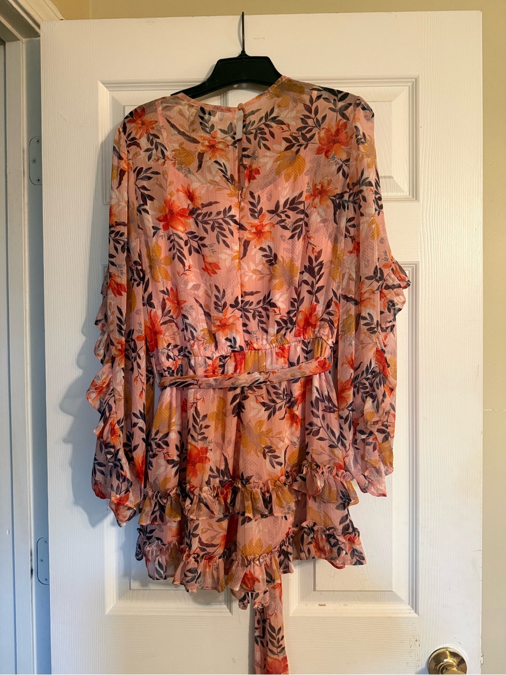 Floral Ruffle Tiered Pink Dress with Belt